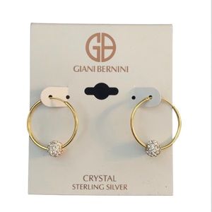 Adorable gold over sterling silver hoops with crystal studded ball earri…
